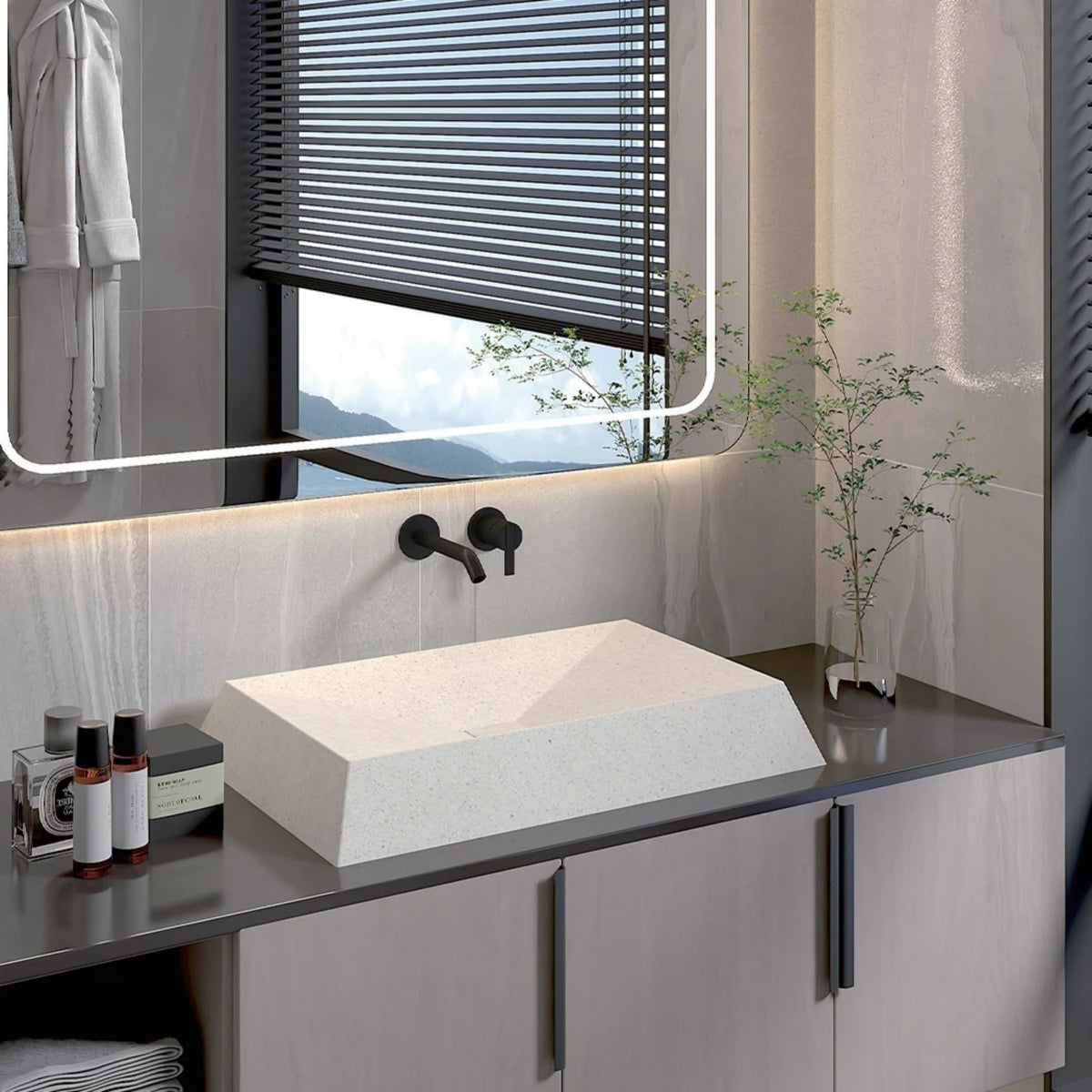 Grey Cement Basin for Hotel Bathroom