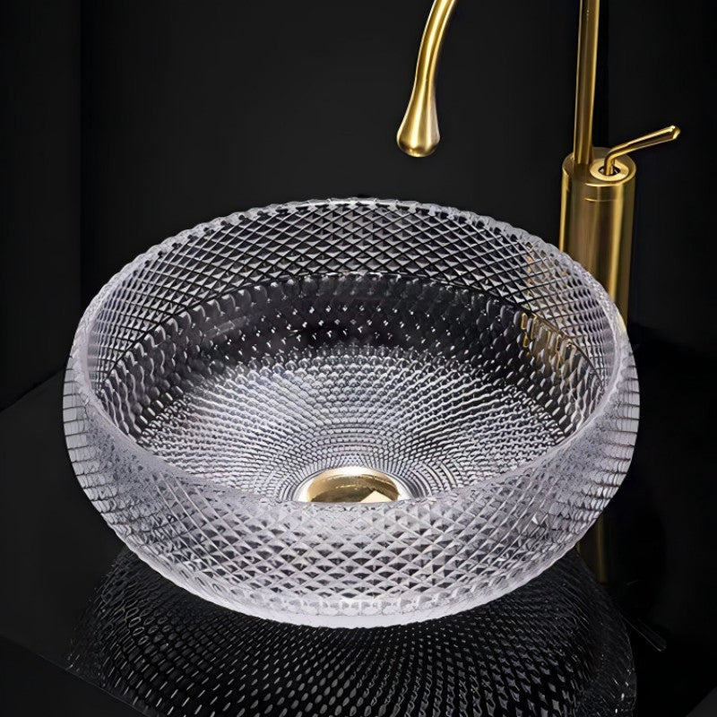 Diamond Pattern Glass Vessel Sink