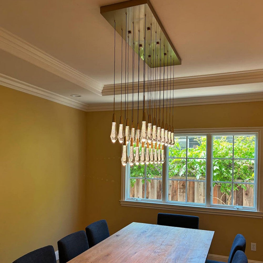 American Artistic Raindrop Crystal Pendant Chandelier - Brass & Glass Drops for Dining/Kitchen/Bedroom