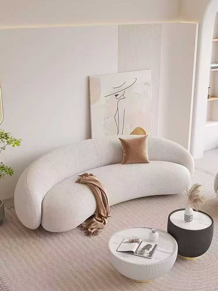 White Curved Boucle 2-Seater Sofa