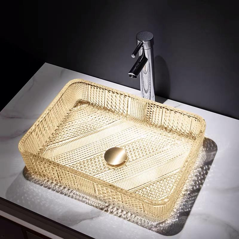 Gold Rectangular Crystal Glass Sink