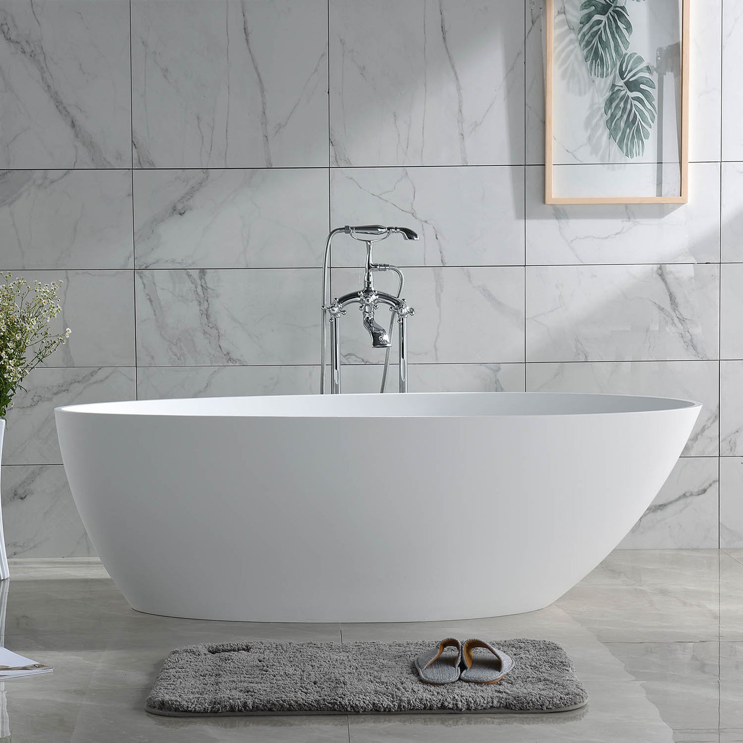 Egg Shaped Matte Solid Surface Freestanding Bathtub 812