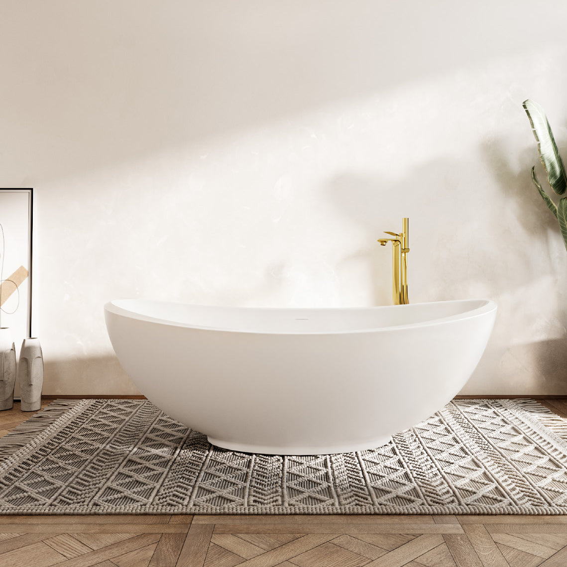 Wide Curved Bowl-Shaped Solid Surface Freestanding Bathtub 832