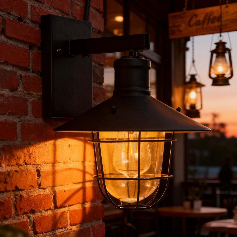 Modern Black Stainless Steel Outdoor Wall Lantern, Customizablele