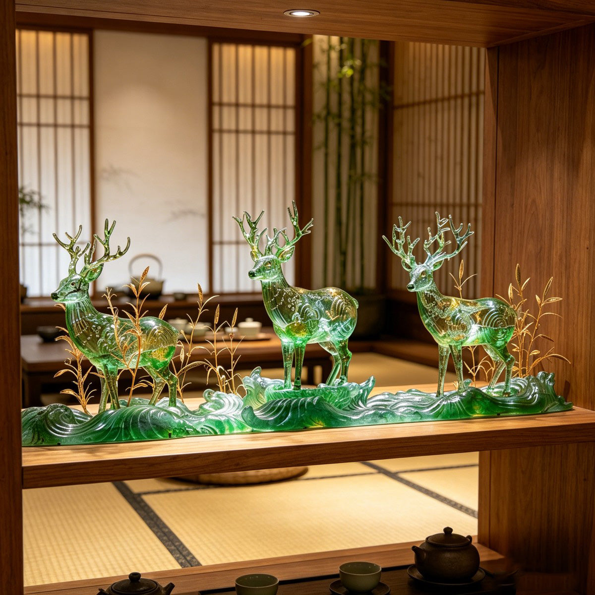 Green Deer Sculpture Decor