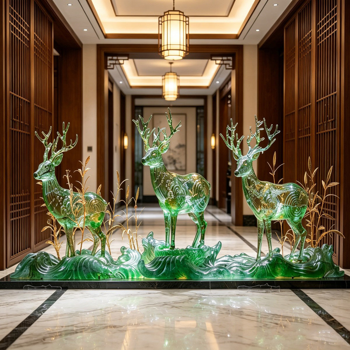 Green Deer Sculpture Decor