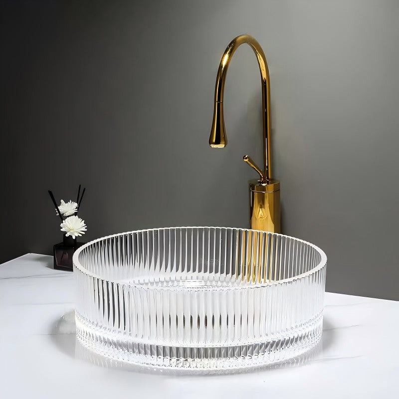 Fluted Round Glass Vessel Sink