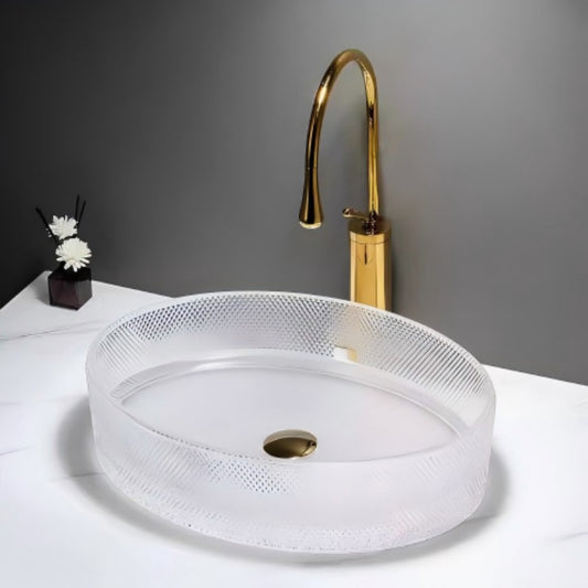 Textured Oval Glass Vessel Sink