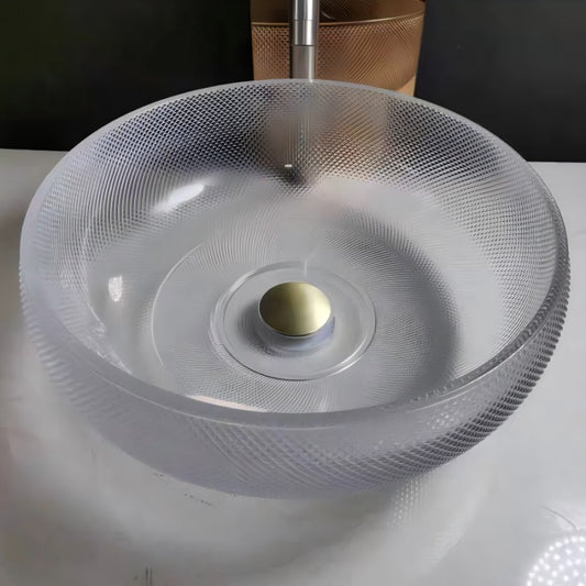 Textured Round Glass Vessel Sink