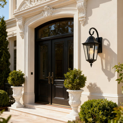 Black Outdoor Wall Lantern, Customizable Iron/Stainless Steel Fixture