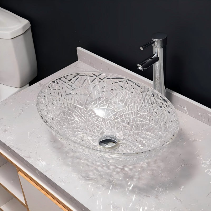 Crystal Cut Oval Glass Sink