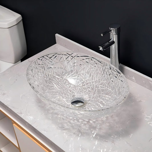 Crystal Cut Oval Glass Sink