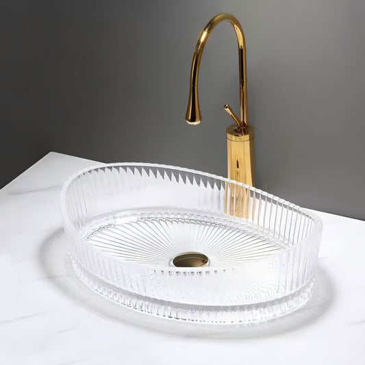 Fluted Oval Glass Vessel Sink