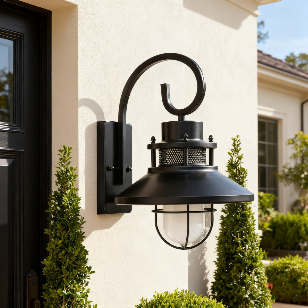 Rustic Black Iron Outdoor Wall Sconce, Customization Available