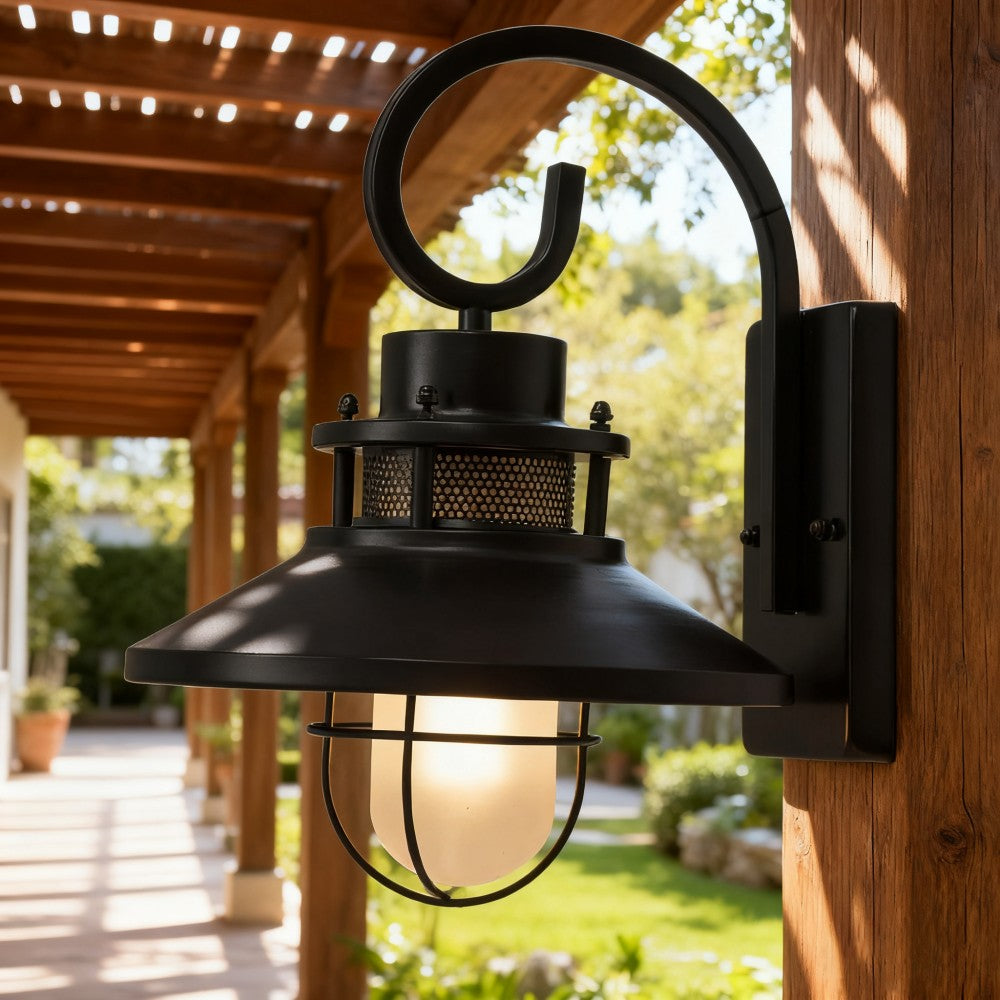 Rustic Black Iron Outdoor Wall Sconce, Customization Available
