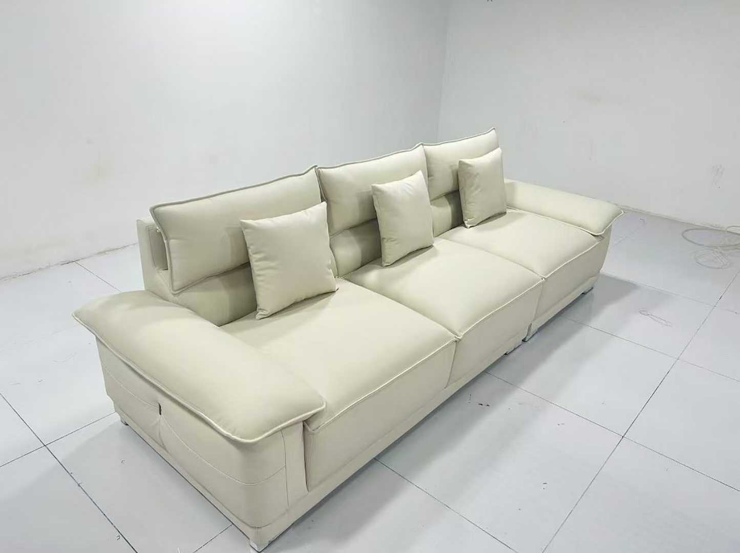 Beige 3-Seater Sofa with Adjustable Backrests