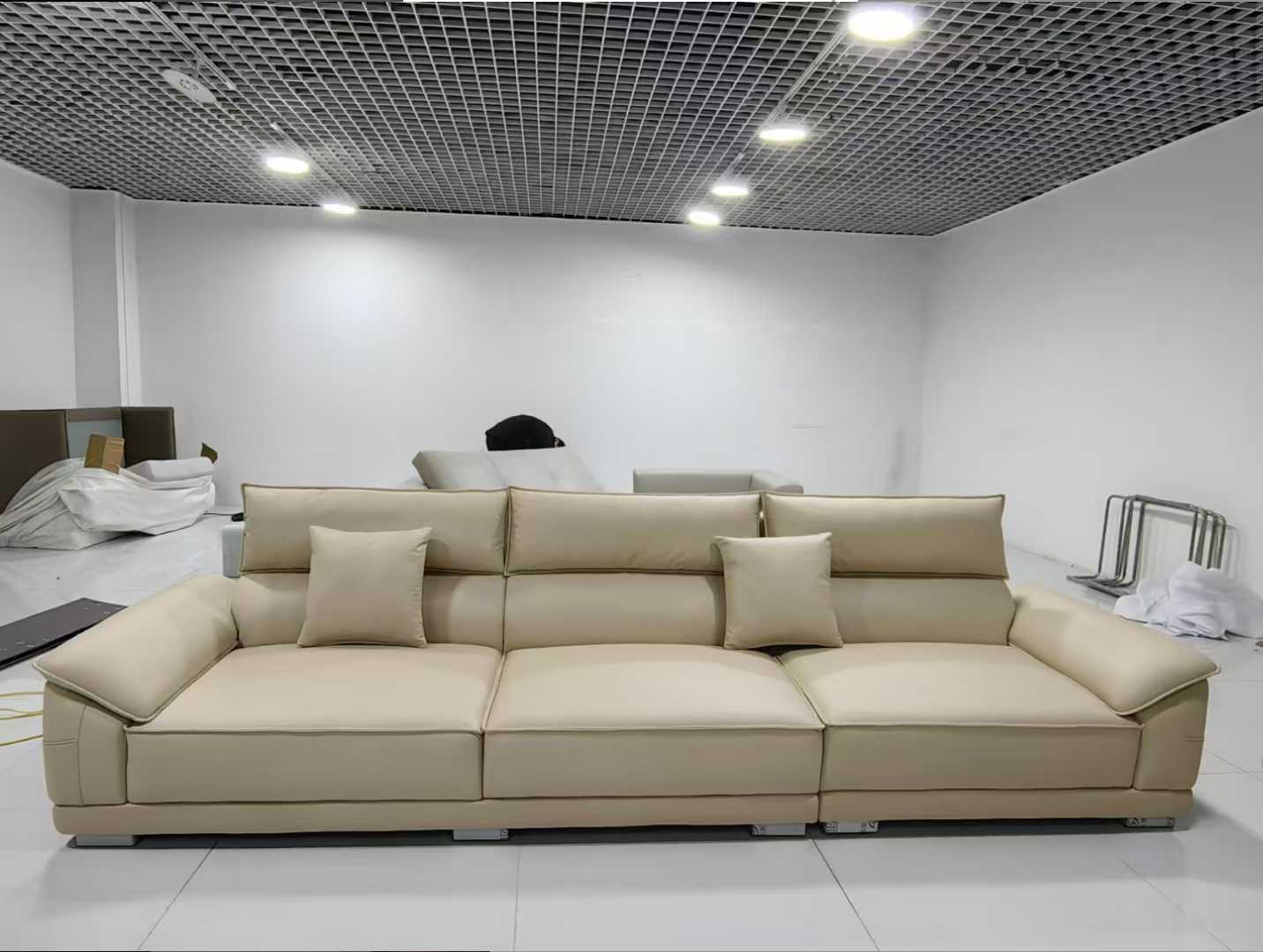 Beige 3-Seater Sofa with Adjustable Backrests