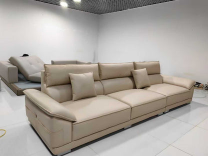 Beige 3-Seater Sofa with Adjustable Backrests