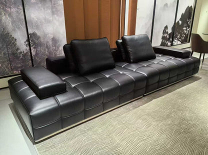 Black Tufted Leather Modular Sofa