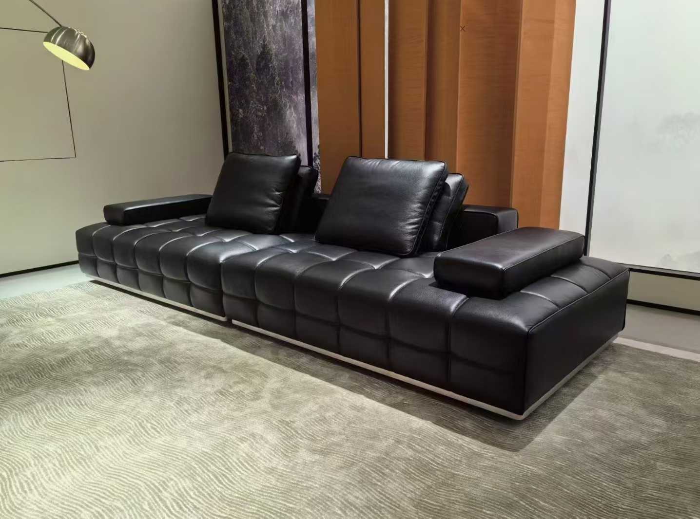 Black Tufted Leather Modular Sofa