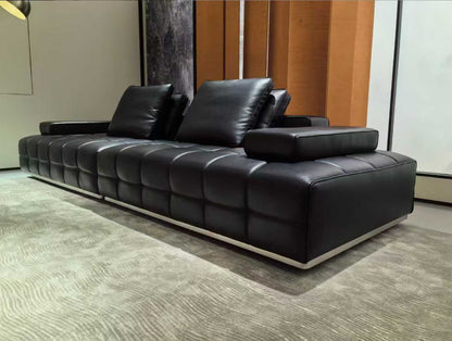 Black Tufted Leather Modular Sofa
