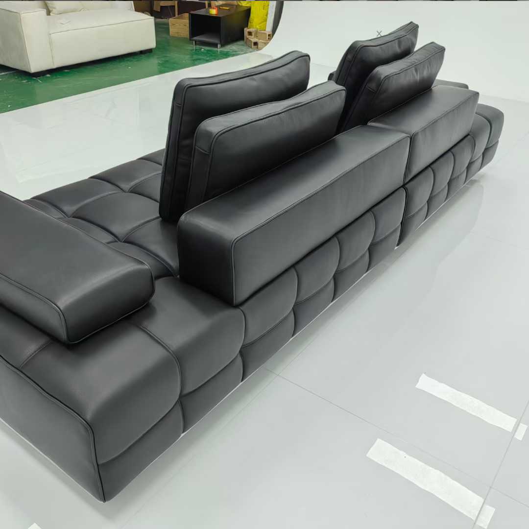 Black Tufted Leather Modular Sofa
