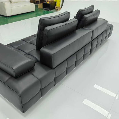 Black Tufted Leather Modular Sofa