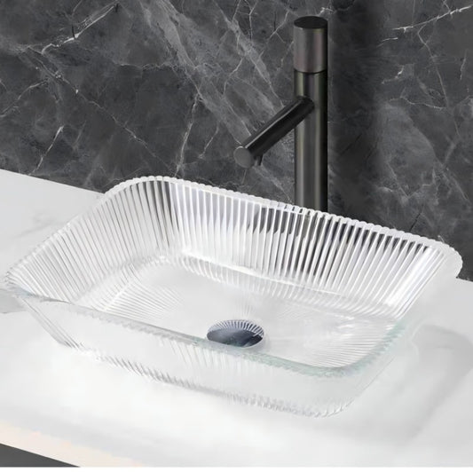 Fluted Clear Glass Vessel Sink