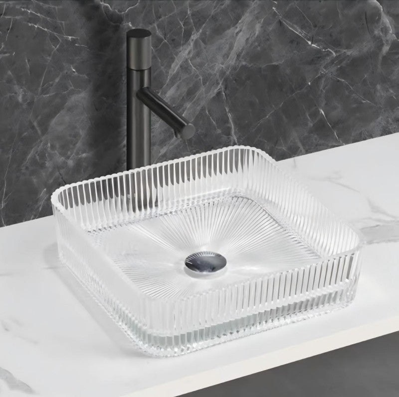 Ribbed Square Glass Vessel Sink