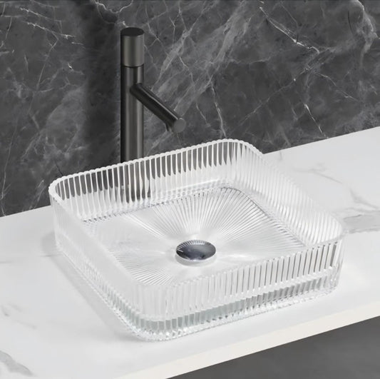 Ribbed Square Glass Vessel Sink