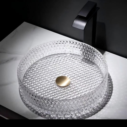 Diamond Cut Round Vessel Sink