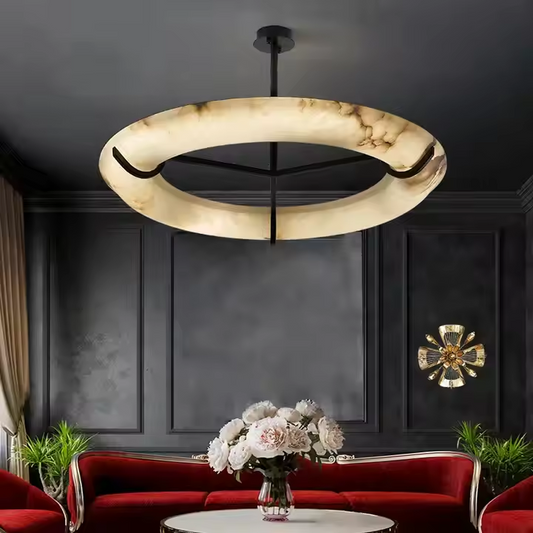 Round Alabaster Chandelier for Kitchen Island