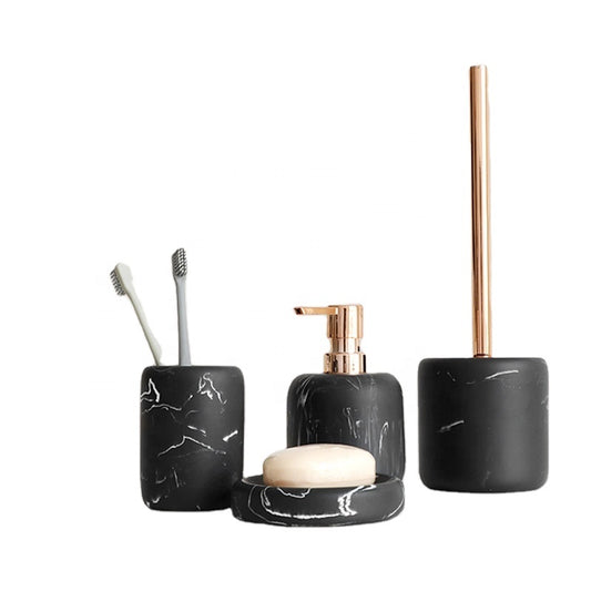 4-Piece Matte Black Marble Bathroom Set