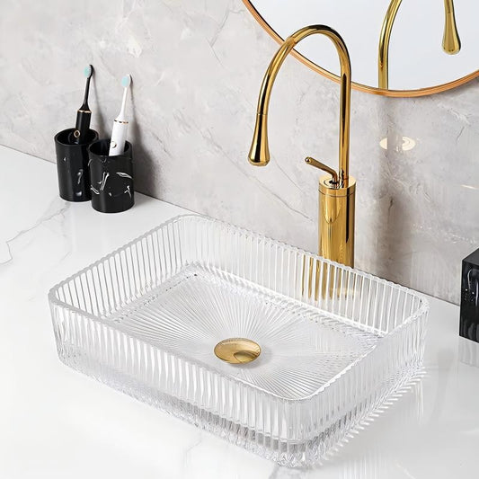 Ribbed Clear Glass Vessel Sink