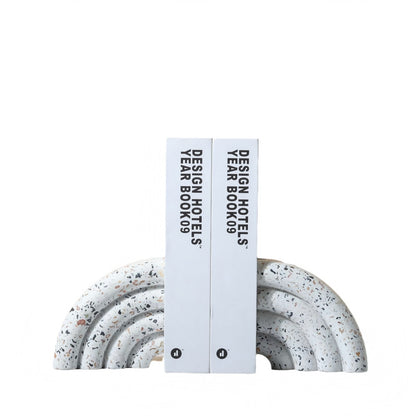 Terrazzo-patterned fan-shaped bookshelf