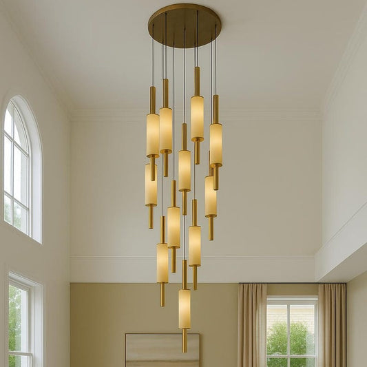 Alabaster Chandelier with Brass Accents