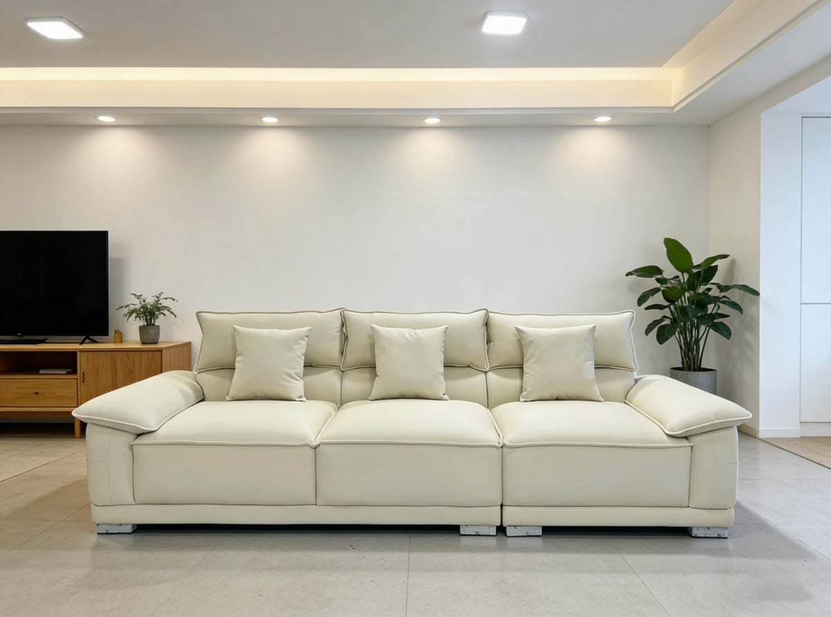 Large 3‑Seater Leather Look Sofa