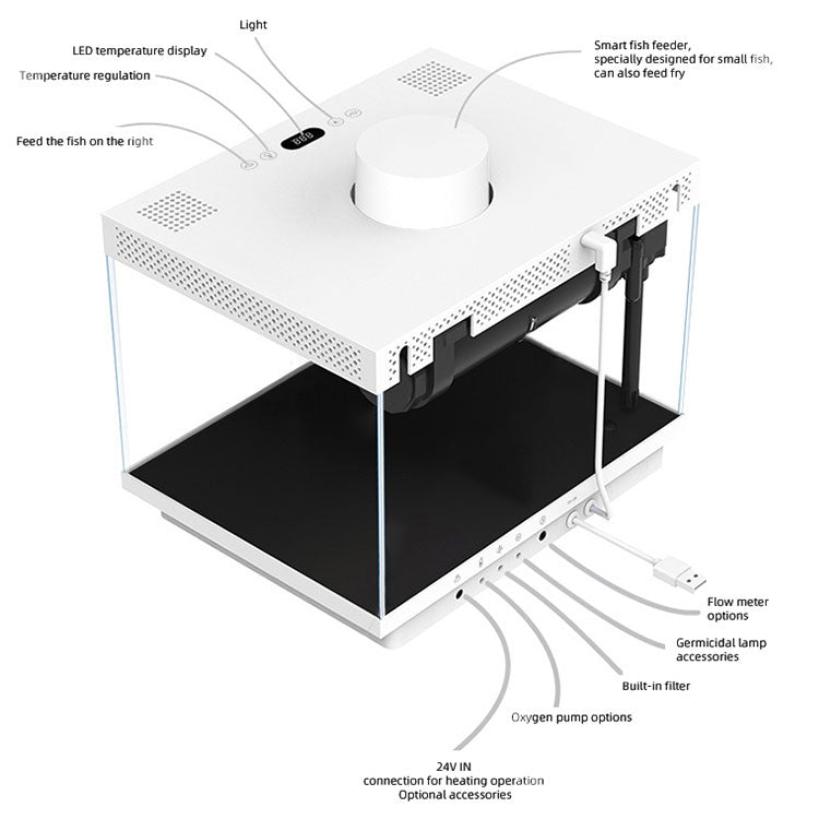 DC5V 2A Square Glass Aquarium 4W RGB LED Oxygen Pump