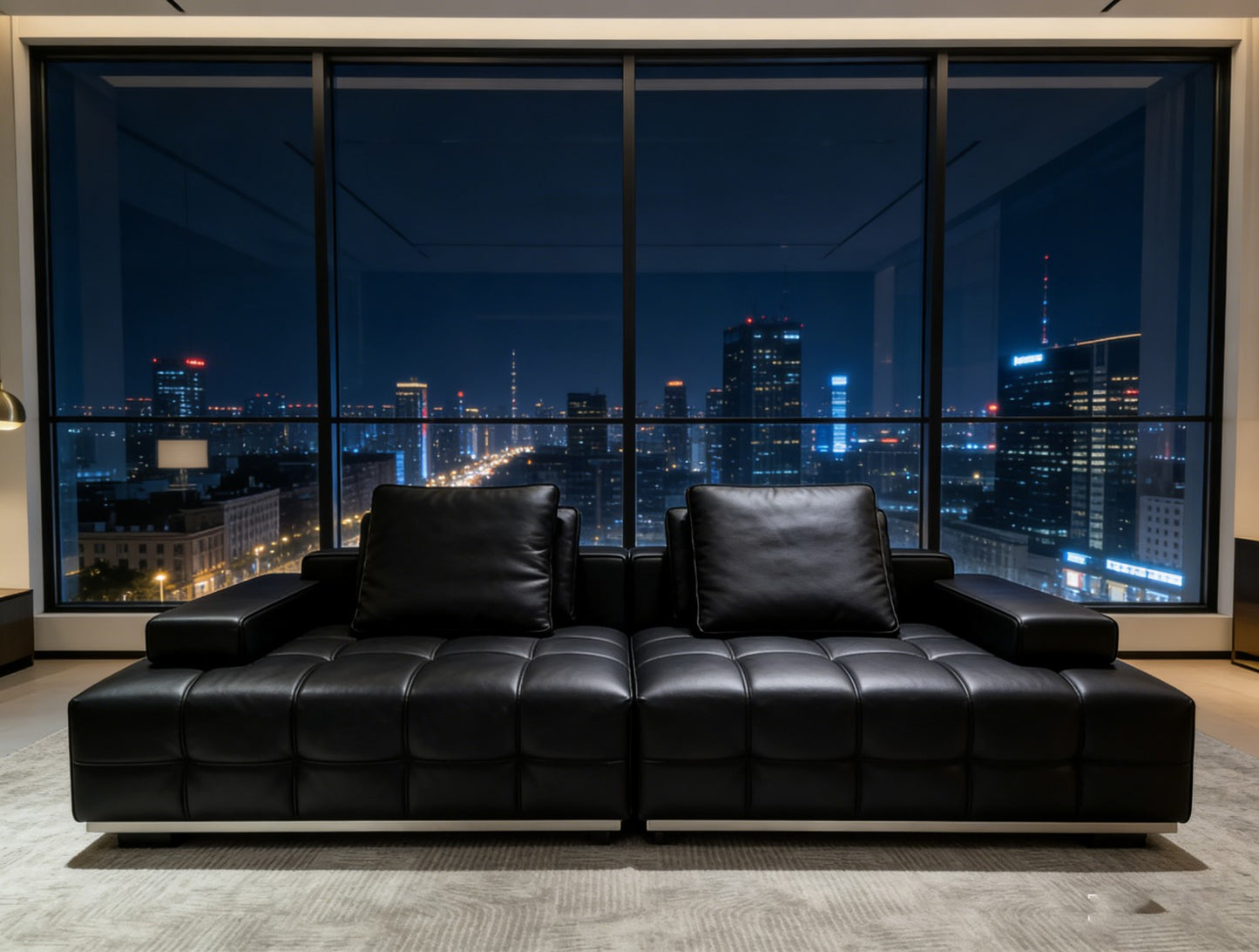 Black Modular Leather Sectional Sofa