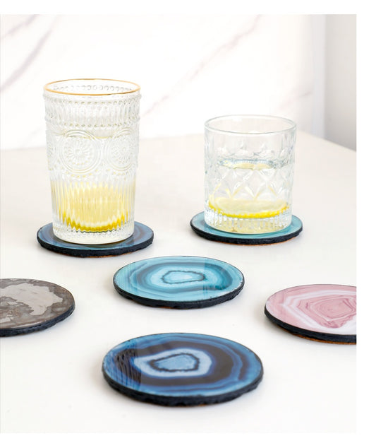 Deft Design 4-Cola Agata Ŝtona Subglaso Aro