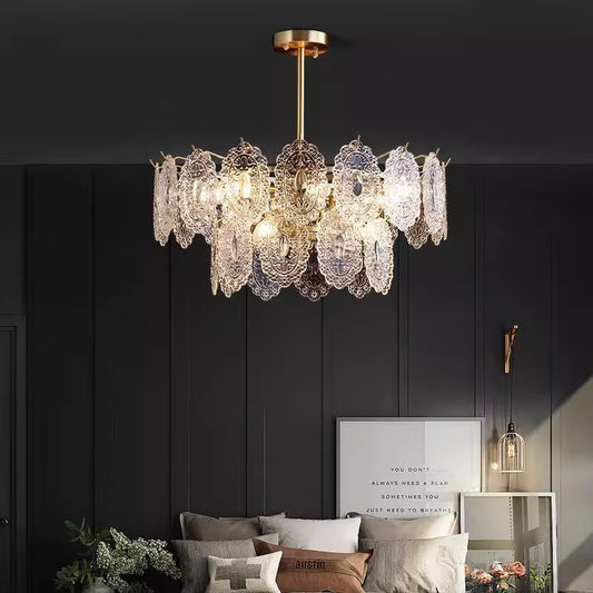 Living Dining Brass Glass Chandelier