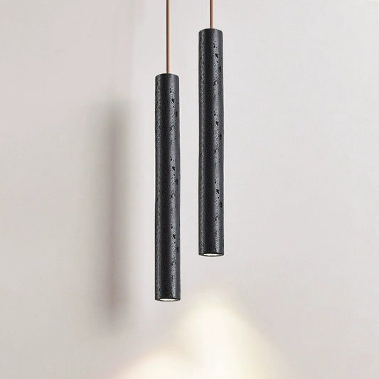 Black Stone & Travertine LED Hanging Light - American Decor for Restaurant/Desk/Bedside