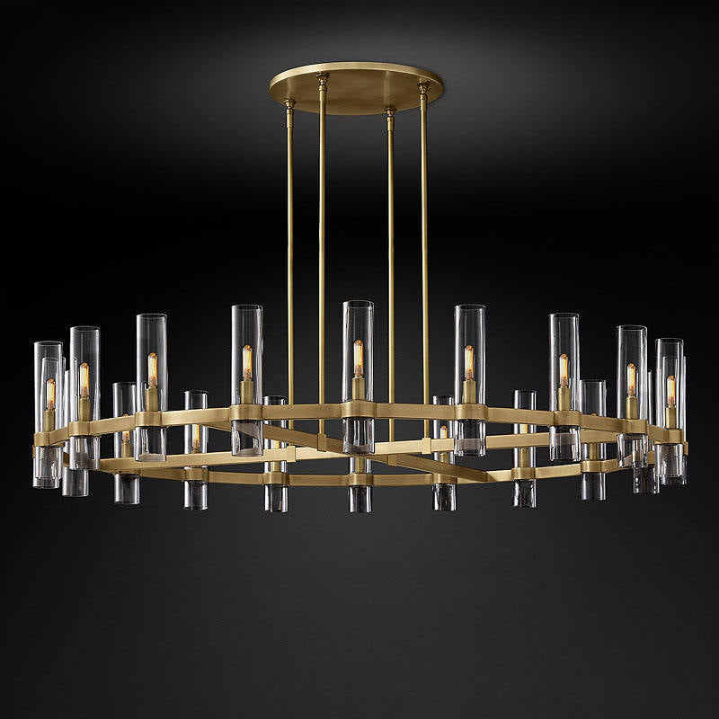 Large Industrial Round Glass Chandelier