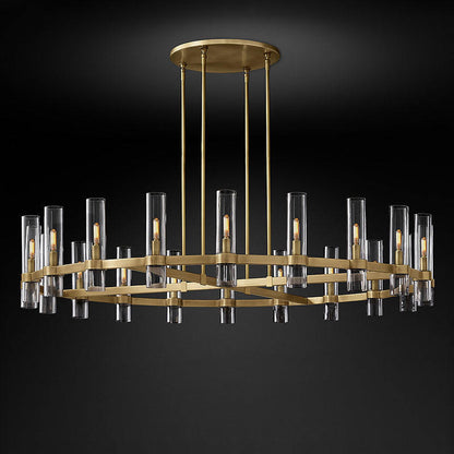 Large Industrial Round Glass Chandelier