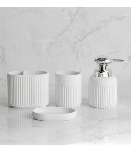 Modern Beige & White Sandstone Bathroom Set