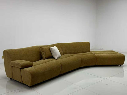 Curved Mustard Fabric Modular Sectional Sofa