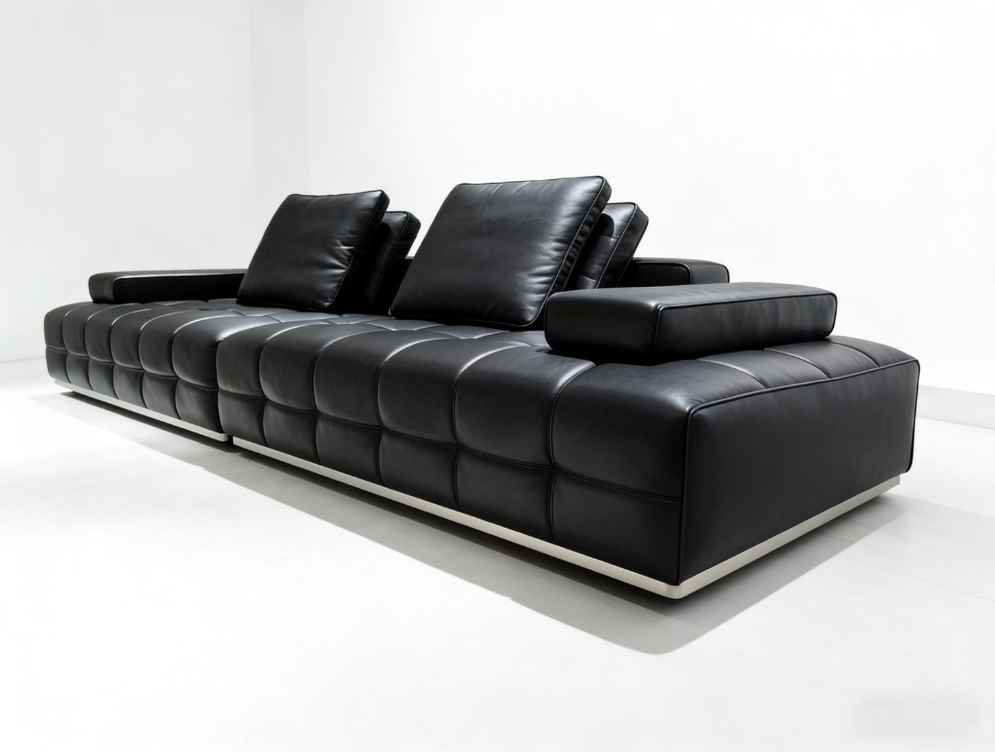 Black Modular Leather Sectional Sofa