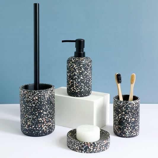Black Terrazzo Effect Bathroom Accessories Set