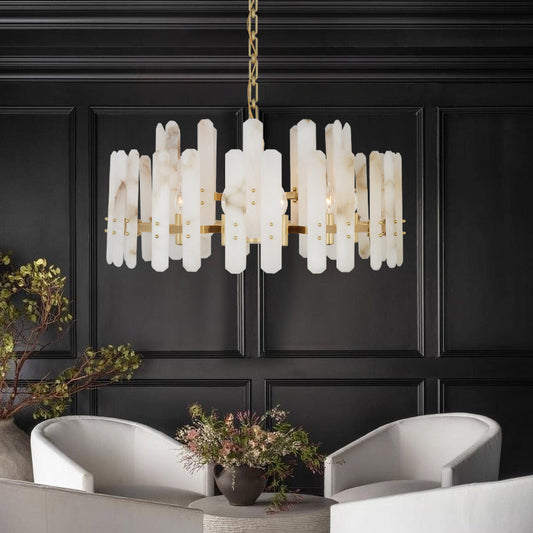 Handcrafted Alabaster Pendant with Brass Finish