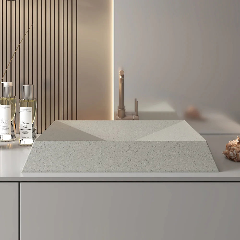Rectangular Gray Hotel Bathroom Concrete Sink